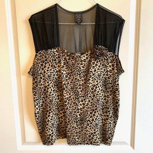 Animal print top with sheer shoulders